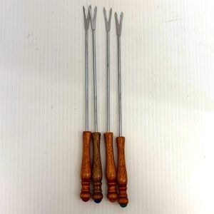 Set of 4 Vintage Stainless Steel Wood Handled Color Coded Fondue Forks Japan